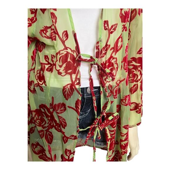 Urban Outfitters Kimono Wrap Cover Up Sheer Cardigan Festival Top Boho Burnout - Picture 2 of 10